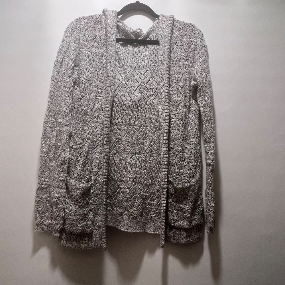 Mudd Cardigan Womens Sweater Open‎ Knit Gray Cotton Blend w/Pockets Size L